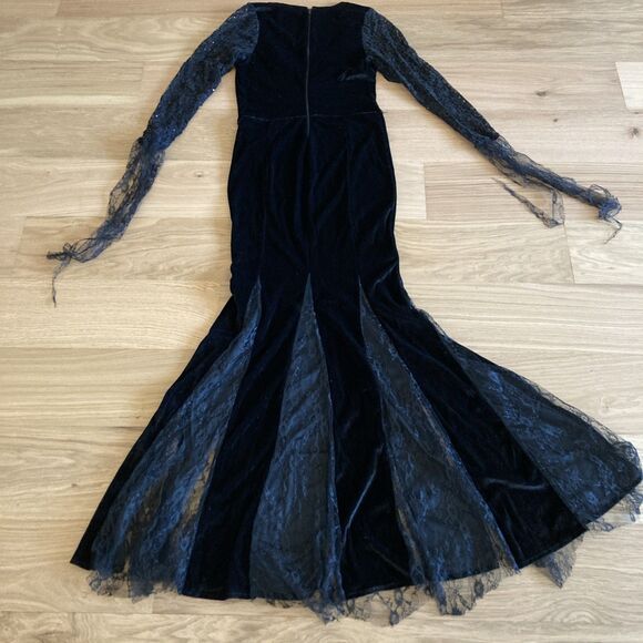 Velvet Sequins Lace M Gothic Dress Elvira Morticia Addams Cosplay Dark Fairy - Picture 8 of 16